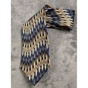 Irvine Park Mens Silk Necktie Blue Gold Geometric Oval Pattern Classic Tie